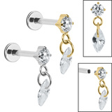 view all Titanium Internally Threaded Labrets 1.2mm - Titanium Jewelled Solitaire with Marquise Charm body jewellery