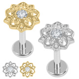 view all Titanium Internally Threaded Labrets 1.2mm - Titanium Jewelled Lotus Mandala body jewellery