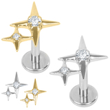 view all Titanium Internally Threaded Labrets 1.2mm - Titanium Double Jewelled Guiding Star body jewellery