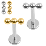 view all Titanium Internally Threaded Labrets 1.2mm - Titanium Asia Tri Ball body jewellery