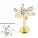 view all Gold Titanium Internally Threaded Labrets 1.2mm - Gold Titanium Jewelled Catherine Wheel body jewellery