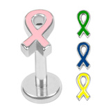 view all Titanium Internally Threaded Labrets 1.2mm - Titanium Awareness Ribbon body jewellery