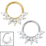 view all Titanium Etheral Jewelled Leaf Hinged Clicker Ring body jewellery