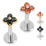 view all Titanium Internally Threaded Labrets 1.2mm - Titanium Ixora Flower body jewellery