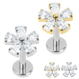 view all Titanium Internally Threaded Labrets 1.2mm - Titanium Jewelled Blossom Flower body jewellery