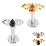 view all Titanium Internally Threaded Labrets 1.2mm - Titanium Jewelled Death Bat body jewellery