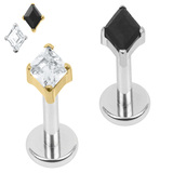 view all Titanium Internally Threaded Labrets 1.2mm - Titanium French Cut Diamond body jewellery