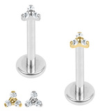 view all Titanium Internally Threaded Labrets 1.2mm - Titanium Dainty Jewelled Trinity body jewellery