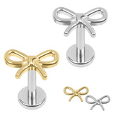 view all Titanium 1.2mm  Internally Threaded Labrets - Ribbon Bow body jewellery