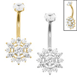 view all Belly Bar - Titanium Internal Double Jewelled Marquise Sunflower body jewellery