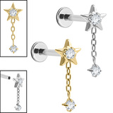 view all Titanium Internally Threaded Labrets 1.2mm - Titanium Jewelled Reul Chain Drop body jewellery