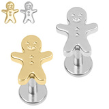 view all Titanium Internally Threaded Labrets 1.2mm - Titanium Gingerbread Man body jewellery