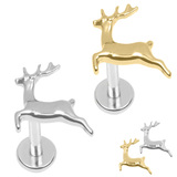 view all Titanium Internally Threaded Labrets 1.2mm - Titanium Prancer Reindeer  body jewellery