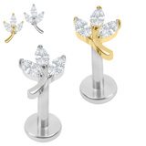 view all Titanium Internally Threaded Labrets 1.2mm - Titanium Marquise Iris Leaf body jewellery