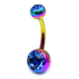 Titanium Double Jewelled Belly Bars 8mm Anodised - SKU 10105