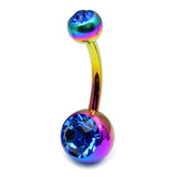 Titanium Double Jewelled Belly Bars 10mm Anodised Rainbow, Sapphire Blue