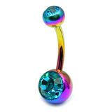 Titanium Double Jewelled Belly Bars 10mm Anodised - SKU 10112