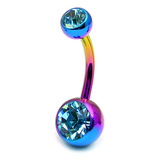 Titanium Double Jewelled Belly Bars 12mm Anodised - SKU 10119