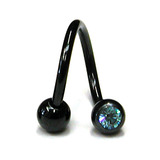 Black Titanium Double Jewelled Spirals 1.6x10mm 1.6mm, 10mm, 4mm, Light Blue