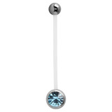 Pregnancy PTFE and Surgical Steel Single Jewelled Belly Bars 1.6mm, Surgical Steel, Light Blue