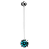 Pregnancy PTFE and Surgical Steel Single Jewelled Belly Bars 1.6mm, Surgical Steel, Turquoise