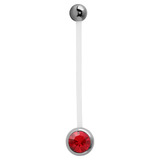 Pregnancy PTFE and Surgical Steel Single Jewelled Belly Bars 1.6mm, Surgical Steel, Red