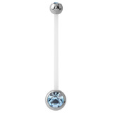Pregnancy PTFE and Surgical Steel Double Jewelled Belly Bars 1.6mm, 50mm, Light Blue