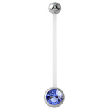 Pregnancy PTFE and Surgical Steel Double Jewelled Belly Bars 1.6mm, 50mm, Sapphire Blue