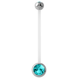 Pregnancy PTFE and Surgical Steel Double Jewelled Belly Bars 1.6mm, 50mm, Turquoise