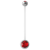 Pregnancy PTFE and Surgical Steel Double Jewelled Belly Bars 1.6mm, 50mm, Red