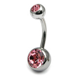 Steel Double Jewelled Belly Bar  8mm - SKU 102