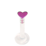 Bioflex Push-fit Labret with Titanium Heart 1.2mm 1.2mm, 7mm, Titanium Heart - Purple