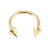 Zircon Titanium Coned Circular Barbells (CBB) (Horseshoes) (Gold colour PVD) 1.2mm, 10mm, 3mm base and 3mm height