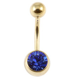 Zircon Titanium Jewelled Belly Bars (Gold colour PVD) 1.6mm, 10mm, Sapphire Blue