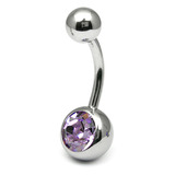 Titanium Single Jewelled Belly Bars 8mm Mirror Polish Mirror Polish, Lilac