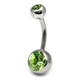 Steel Double Jewelled Belly Bar  8mm - SKU 106