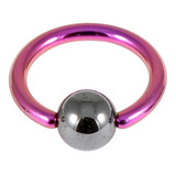 Titanium BCR with Hematite Bead 1.0mm gauge 1.0mm, 10mm, 4mm, Purple