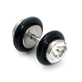 Steel Jewelled Fake Plug 1.2x4.5mm shaft. / 3mm disks (Mini) / Crystal Clear