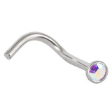 Titanium Jewelled Nose Stud - 2.35mm Jewel 1.0mm, Mirror Polish, Crystal AB