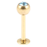 Zircon Titanium Jewelled Labrets 1.6mm (Gold colour PVD) 1.6mm, 8mm, 5mm, Light Blue