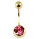 Zircon Titanium Jewelled Belly Bars (Gold colour PVD) 1.6mm, 10mm, Pink