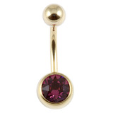 Zircon Titanium Jewelled Belly Bars (Gold colour PVD) 1.6mm, 10mm, Purple