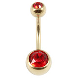 Zircon Titanium Double Jewelled Belly Bars (Gold colour PVD) - SKU 10790