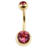 Zircon Titanium Double Jewelled Belly Bars (Gold colour PVD) - SKU 10791