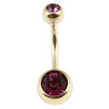 Zircon Titanium Double Jewelled Belly Bars (Gold colour PVD) 1.6mm, 10mm, Purple