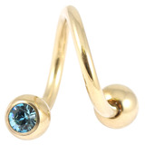 Zircon Titanium Double Jewelled Spirals 1.2mm (Gold colour PVD) 1.2mm, 8mm, 3mm, Light Blue