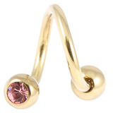 Zircon Titanium Double Jewelled Spirals 1.2mm (Gold colour PVD) 1.2mm, 10mm, 3mm, Light Pink