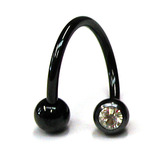 Black Titanium Double Jewelled Spirals 1.2x10mm 1.2mm, 10mm, 3mm, Crystal Clear