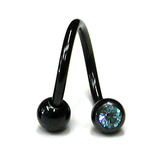 Black Titanium Double Jewelled Spirals 1.2x10mm 1.2mm, 10mm, 3mm, Light Blue