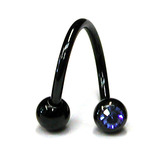 Black Titanium Double Jewelled Spirals 1.2x10mm 1.2mm, 10mm, 3mm, Sapphire Blue